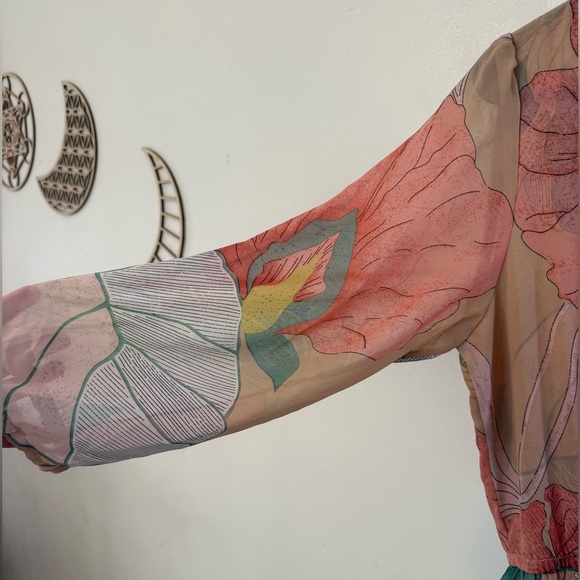 Chicwish Coral Floral Long Sleeve Dress - Picture 3 of 4